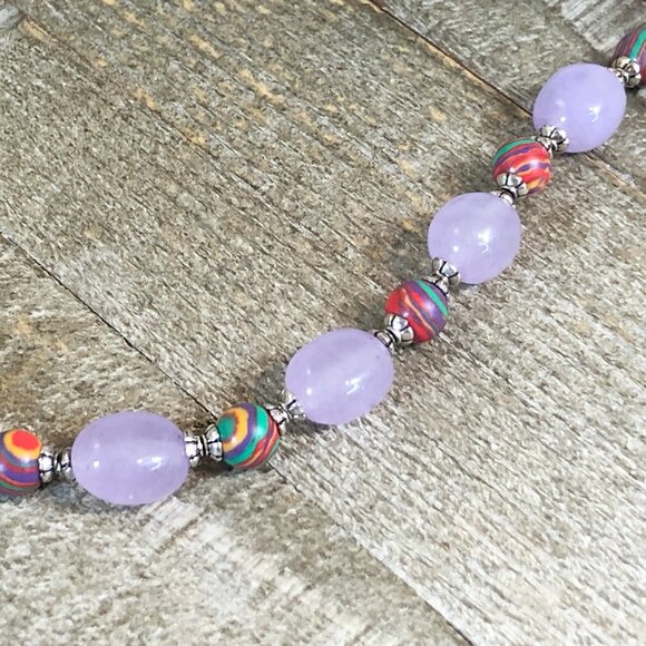 Silver Tribal Coin Medallion Choker with Lavender Quartz Nuggets - Picture 5 of 6